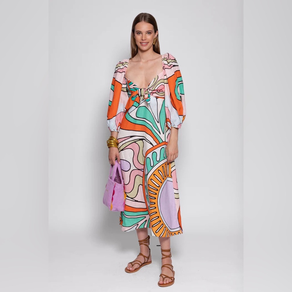 Sundress Clothing Megan Dress Colorful Abstract Print Linen